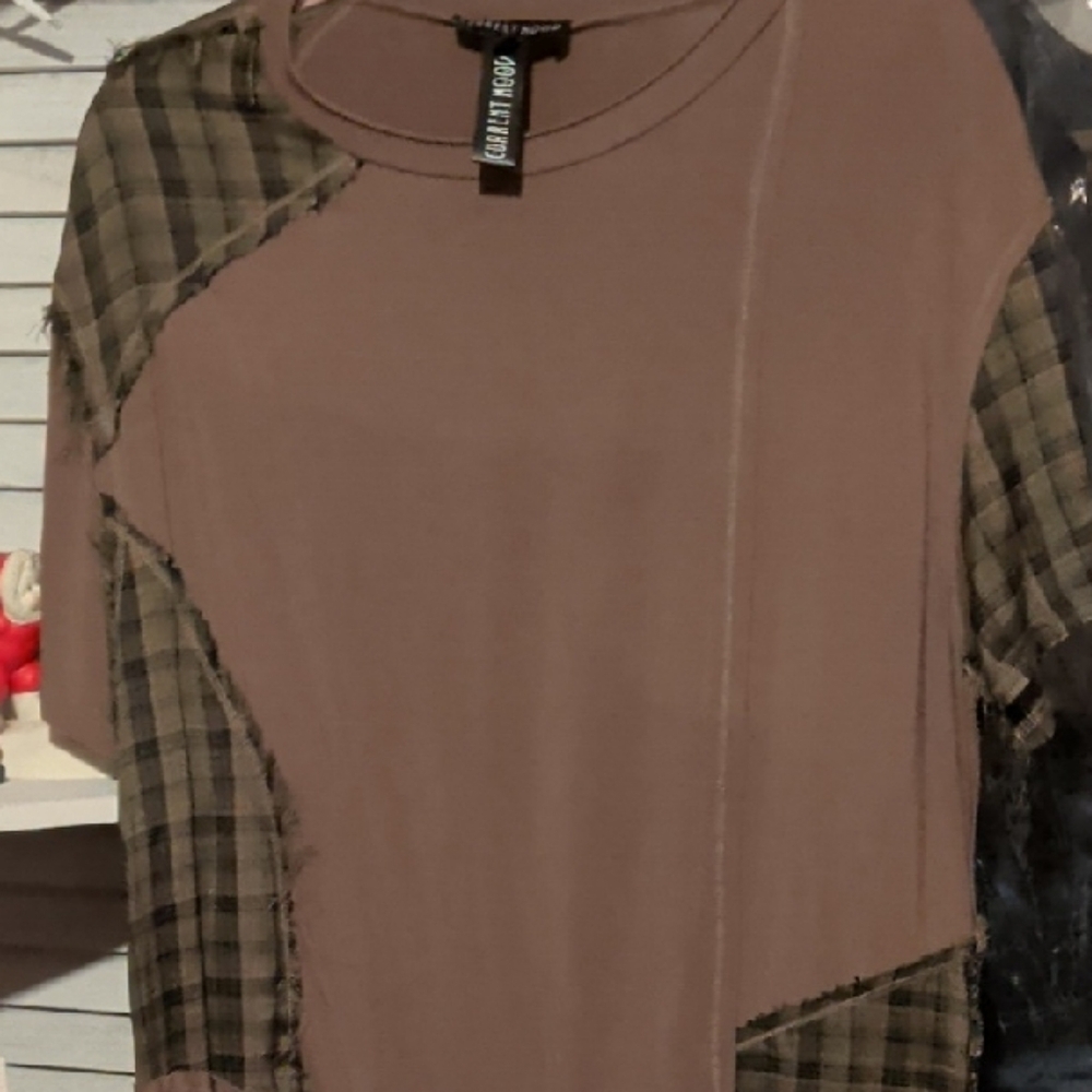 Current Mood Asymmetrical Plaid Dress in Brown and Olive